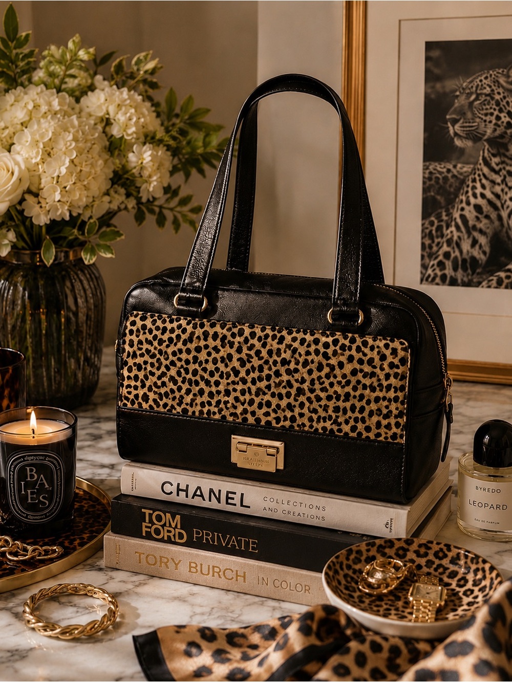 Kate Spade Black and Leopard Print Shoulder Bag